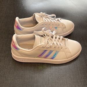 Adidas Cloudfoam Comfort Sneakers - White with Iridescent Stripes